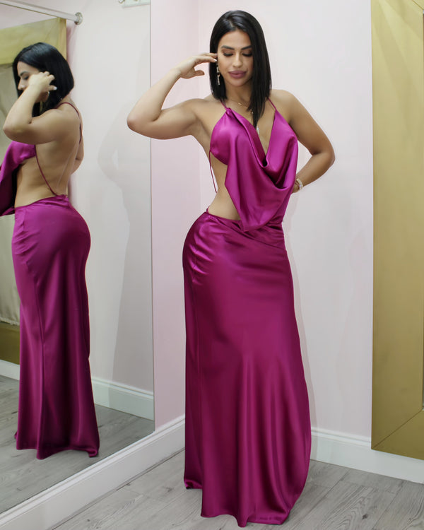 Best Interest  Side Slit Maxi Dress Magenta