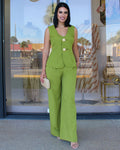 Luxe Comfort Two Piece Pant Set Green - Ultra Soft No Stretch Polyester Rayon Blend