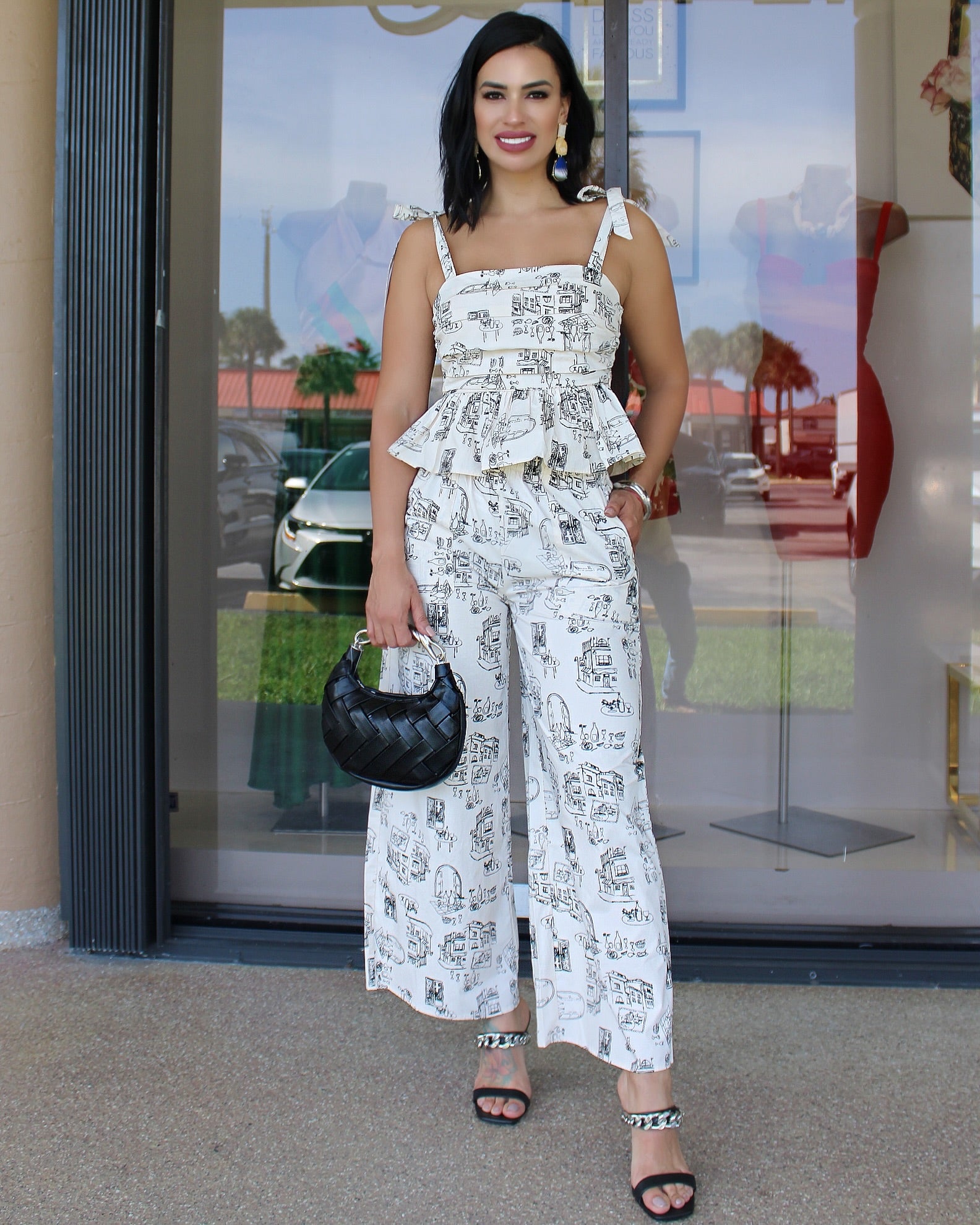 Art Sketch Palazzo Ensemble 2 Piece Chiffon Set With Coordinated Top For Effortless Elegant Look