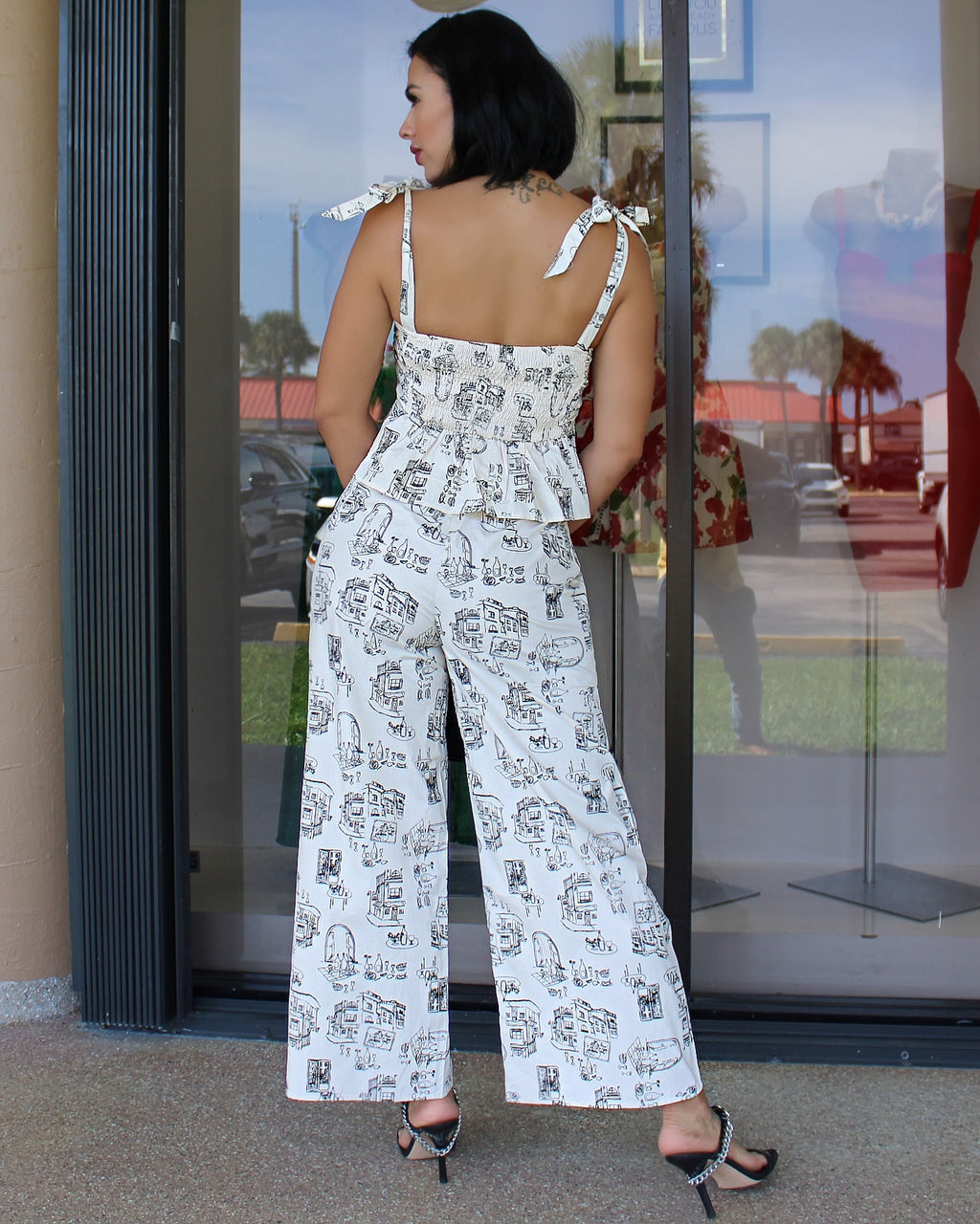 Art Sketch Palazzo Ensemble 2 Piece Chiffon Set With Coordinated Top For Effortless Elegant Look