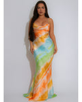 Drawn To You Satin Maxi Dress Multicolor - 100 Percent DoubleLined Satin No Stretch Elegant Eveningwear