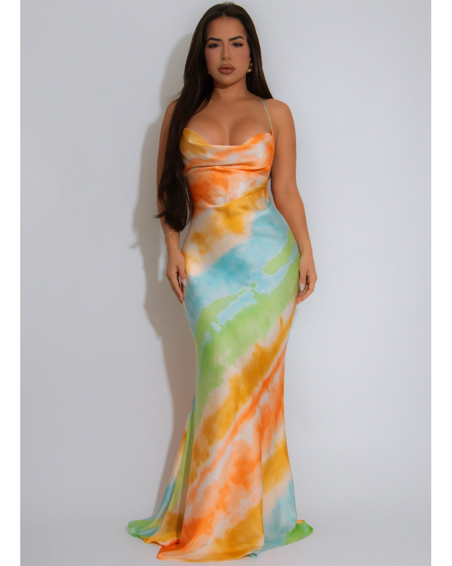 Drawn To You Satin Maxi Dress Multicolor - 100 Percent DoubleLined Satin No Stretch Elegant Eveningwear
