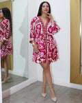 Level Up In Style Pink Chic V Neck Satin Mini Dress - Adjustable Waist Strap for Flattering Fit