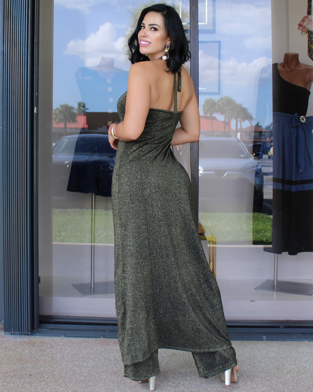Beyond Expectation Gold Embellished Mesh Skirt Set Black Two Piece Outfit With Stretch Mesh