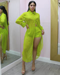 My Style Sheer 2 Piece Short Set Lime Green Chiffon Lightweight Comfortable - Perfect Summer Ensemble