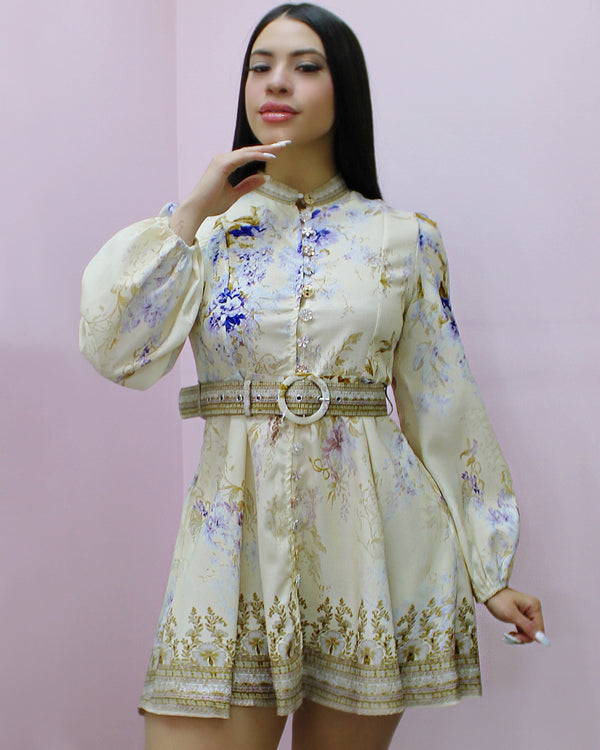 Being Charmed This Floral Mini Dress Natural Blue