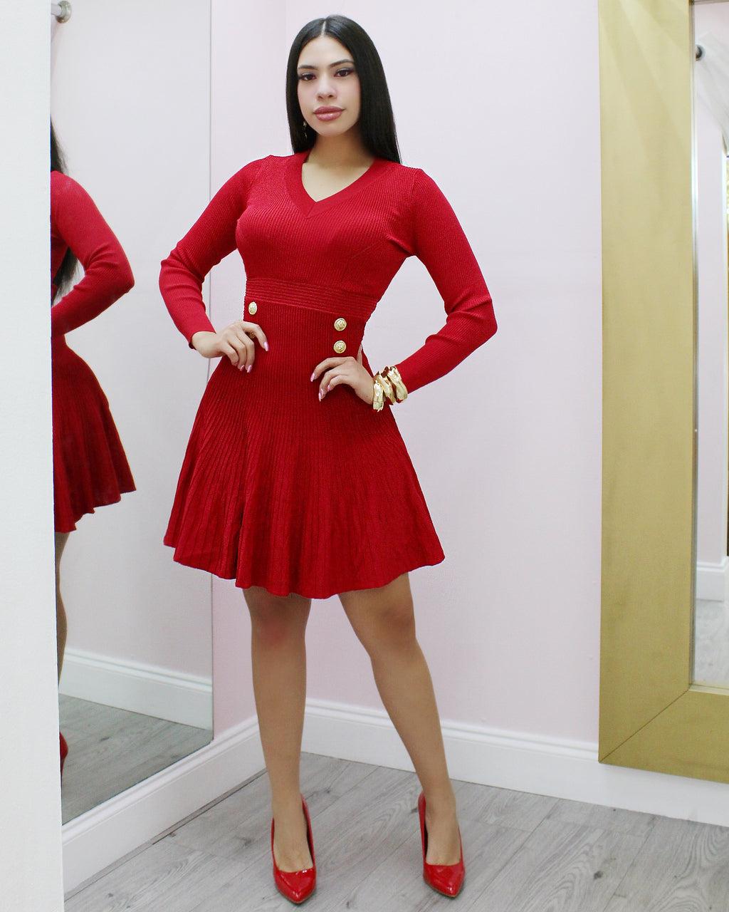 Look Classy On Me Knit Mini Dress Red - Stretch Knit For Flattering Evening Style
