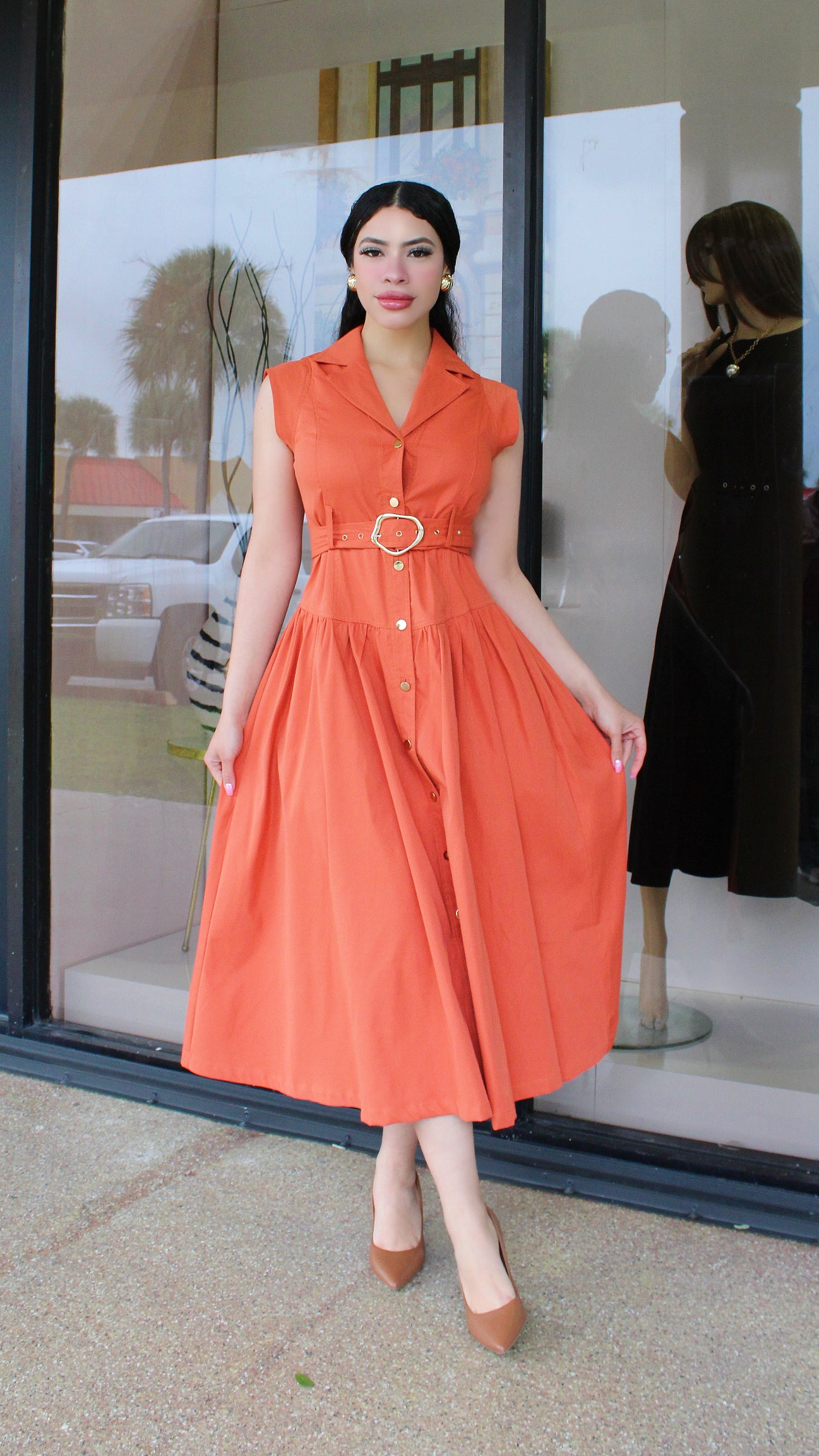 My Desires Belted Maxi Dress Copper Orange