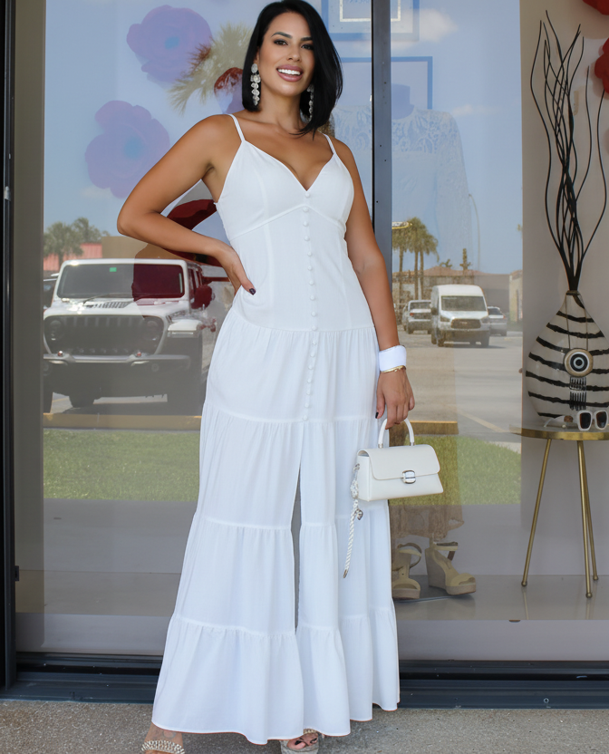 Sky Breeze Linen Maxi  Dress White