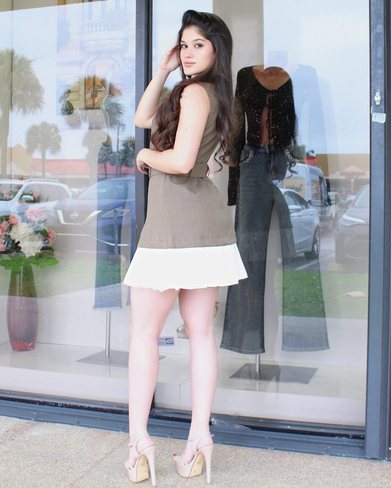 My Chic Side Its Here Pleated  Mini Dress Ligth Coffe