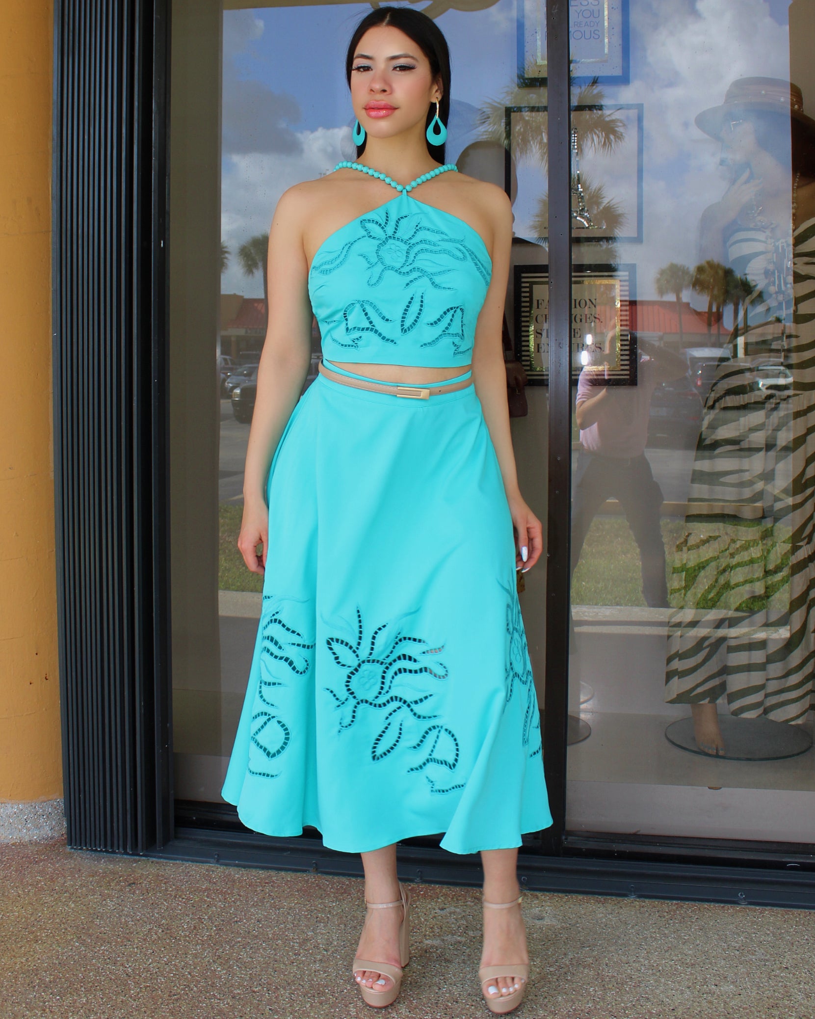 Turquoise Bloom Skirt Set  – Vibrant Elegance