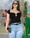 Cause It’s Cute ShortSleeve Knit Crop Top - Stretchy Polyester And Cotton Blend For All Day Comfort