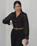 Be My Inspiration Button Embellished Black Shirt Cotton Polyester Blend Soft Comfortable Everyday Top