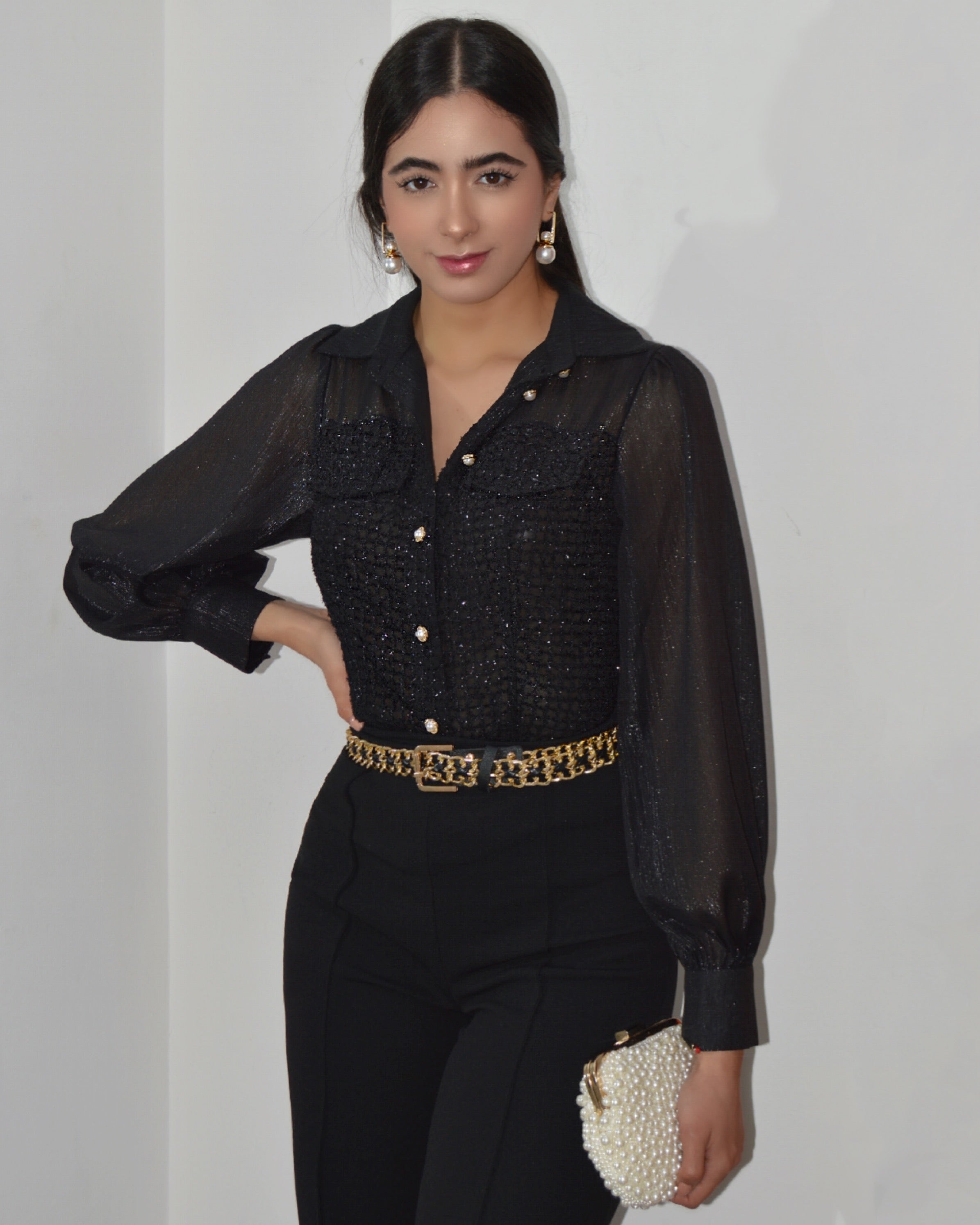 Be My Inspiration Button Embellished Black Shirt Cotton Polyester Blend Soft Comfortable Everyday Top