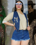 Live For Denim Gold Vest Blouse Featuring Stretchy Polyester Cotton Blend For Effortless Style