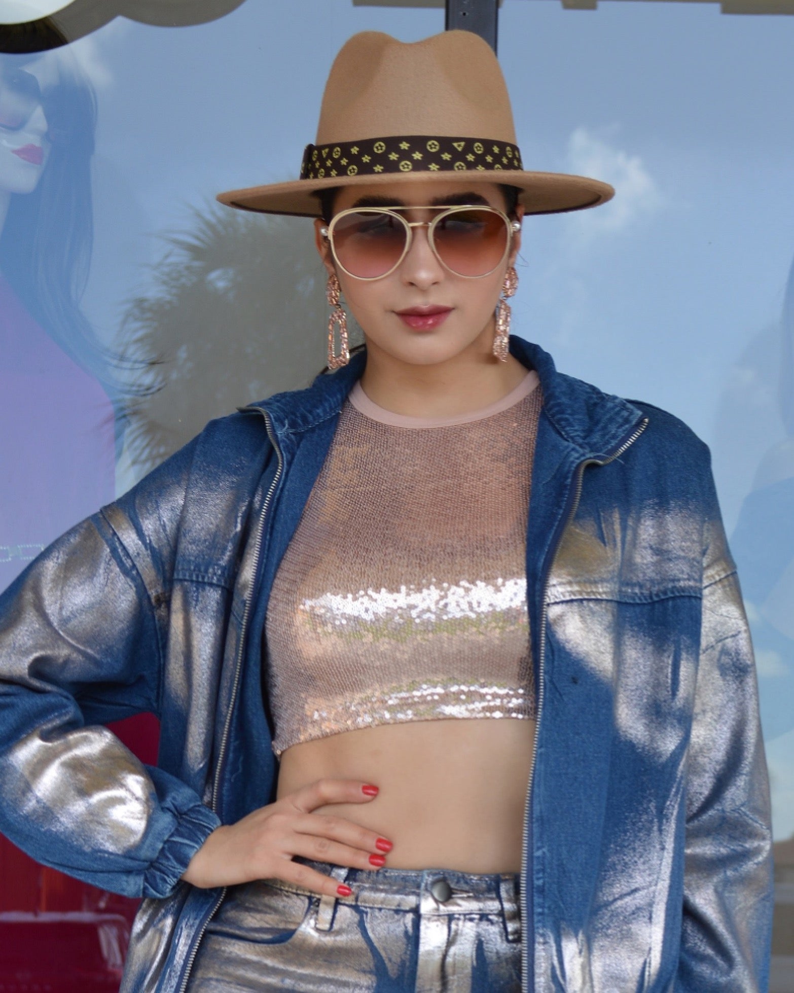 From My End Rose Gold Sequence Crop Top Featuring Stretchy Polyester Cotton Blend For Flattering Fit