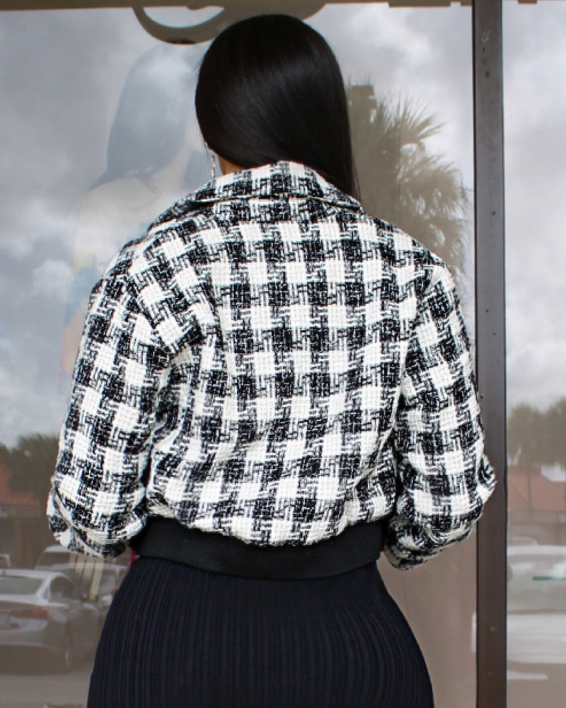 Its Cool Outside Checker Pattern Crop Jacket Black