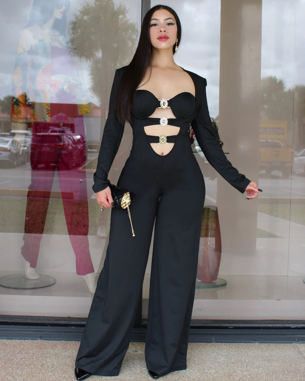 Thats My Type Gold Chains Embellished Jumpsuit Black