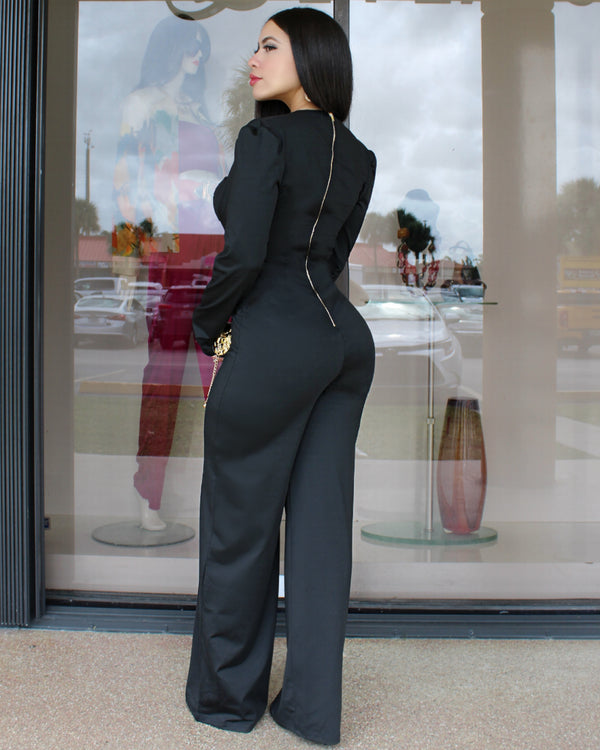 Thats My Type Gold Chains Embellished Jumpsuit Black