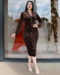 On Right Mood Corduroy Dress Brown 100 Percent Corduroy With Stretch For Any Event