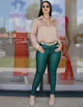 Right Standards Faux Leather Skinny Pants Deep Green - Ultra Stretch Fit For Flattering Comfort