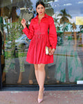 Myself And I Belted Poplin Mini Dress Red - Slim Fit One Hundred Percent Cotton No Stretch