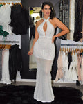Belle In Pearls And Rhinestones White Gown Dress With Back Zipper And Embellished Rhinestones