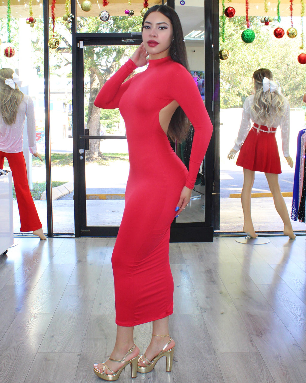 Be Your Best Self Double Line Red Midi Dress 100 Percent Cotton Stretch for Any Event