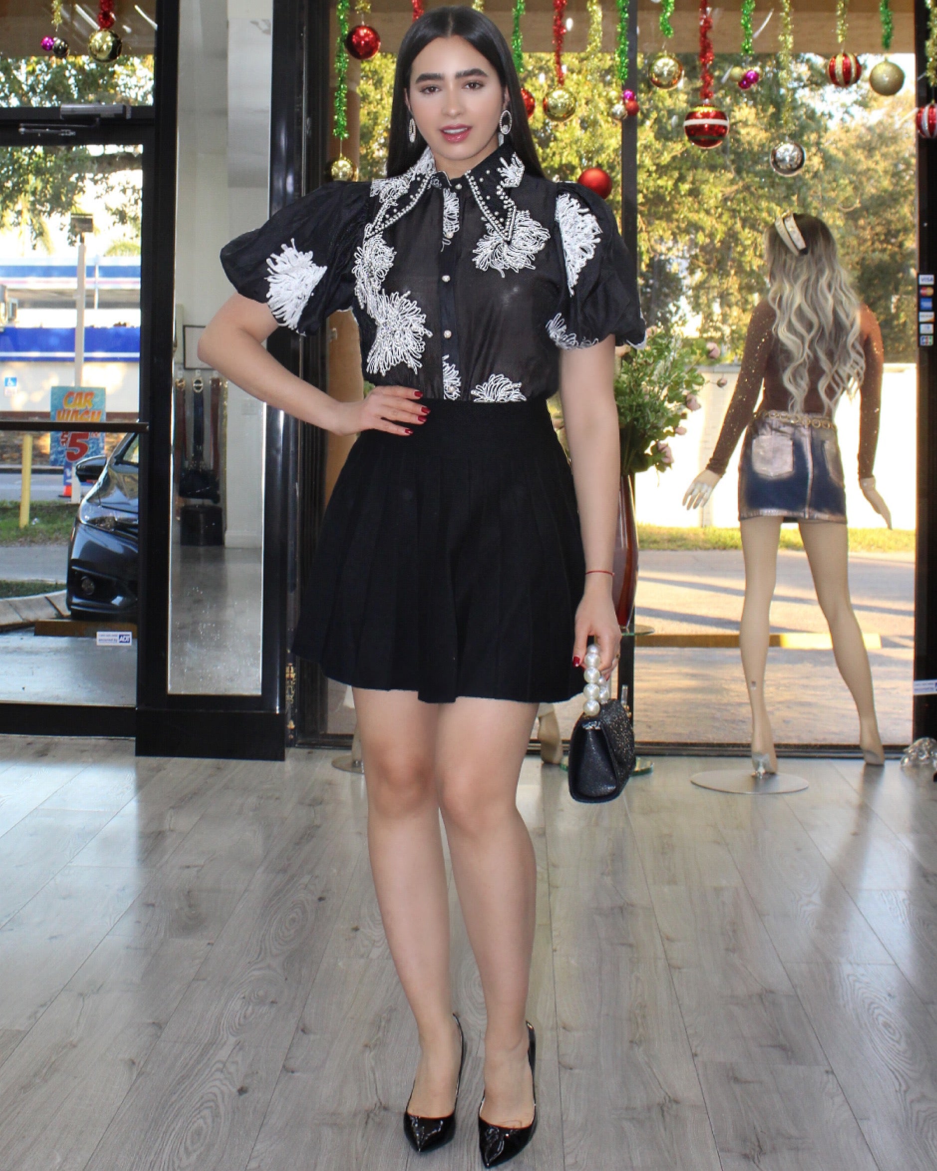 Cause Its Cute Pleated Mini Skirt Black - High Waisted Fit With Great Stretch And Comfort