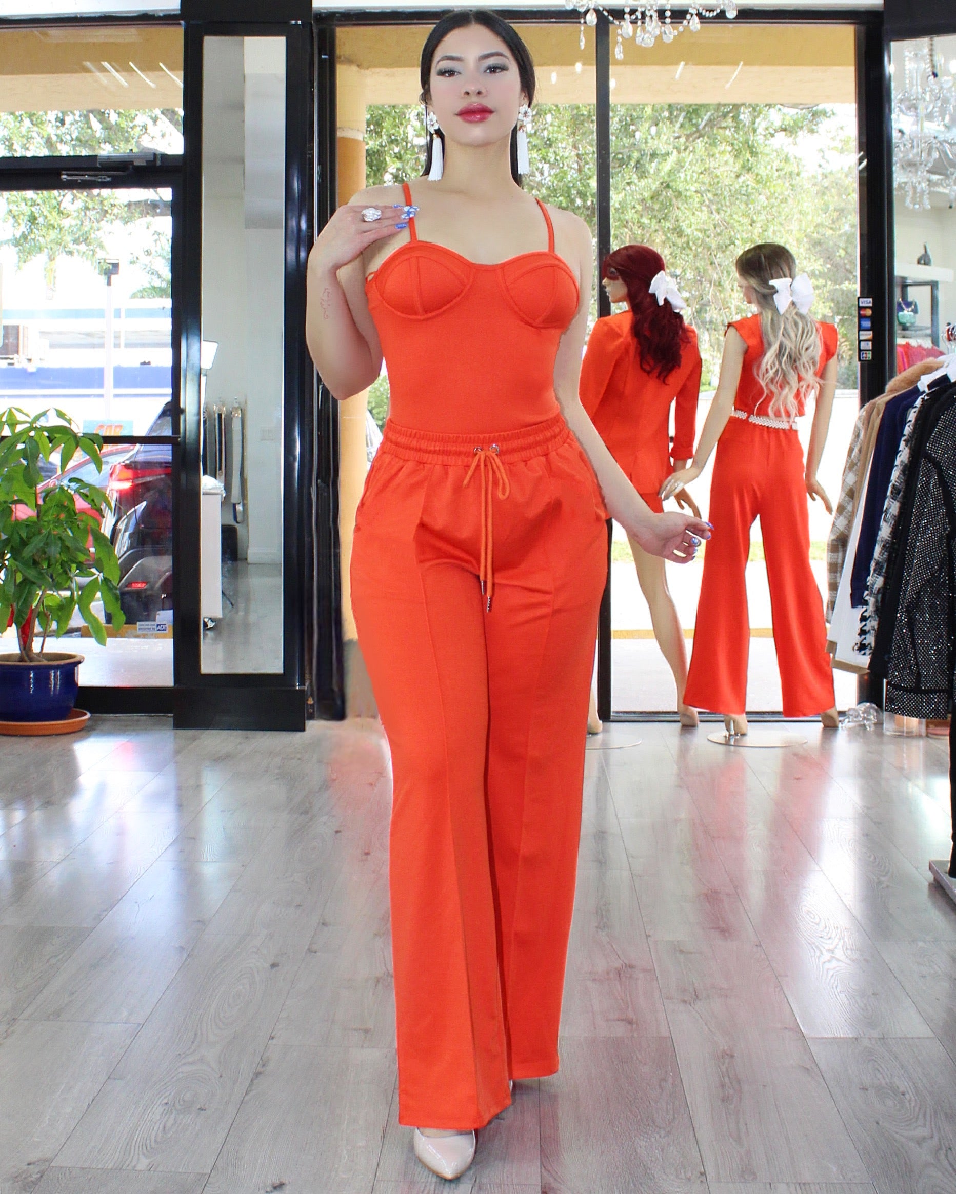Body Sculpt Pant Set Orange With Polyester Stretch For Comfort And A Flattering Non See Through Fit