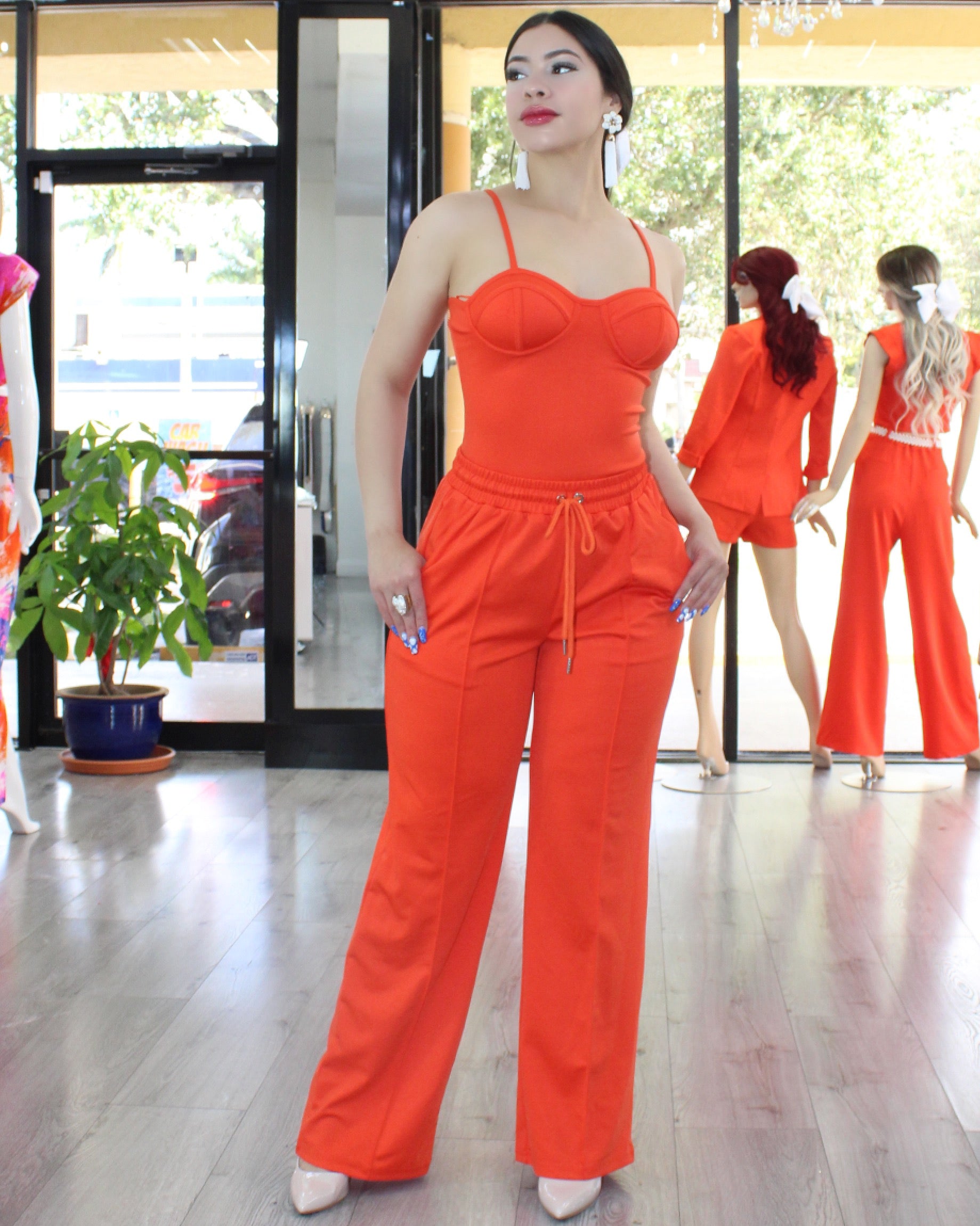 Body Sculpt Pant Set Orange With Polyester Stretch For Comfort And A Flattering Non See Through Fit