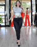 Cause Of You Cargo Faux Jogger Pants - Stretchy Polyester Spandex Comfort Fit With Cargo Pockets