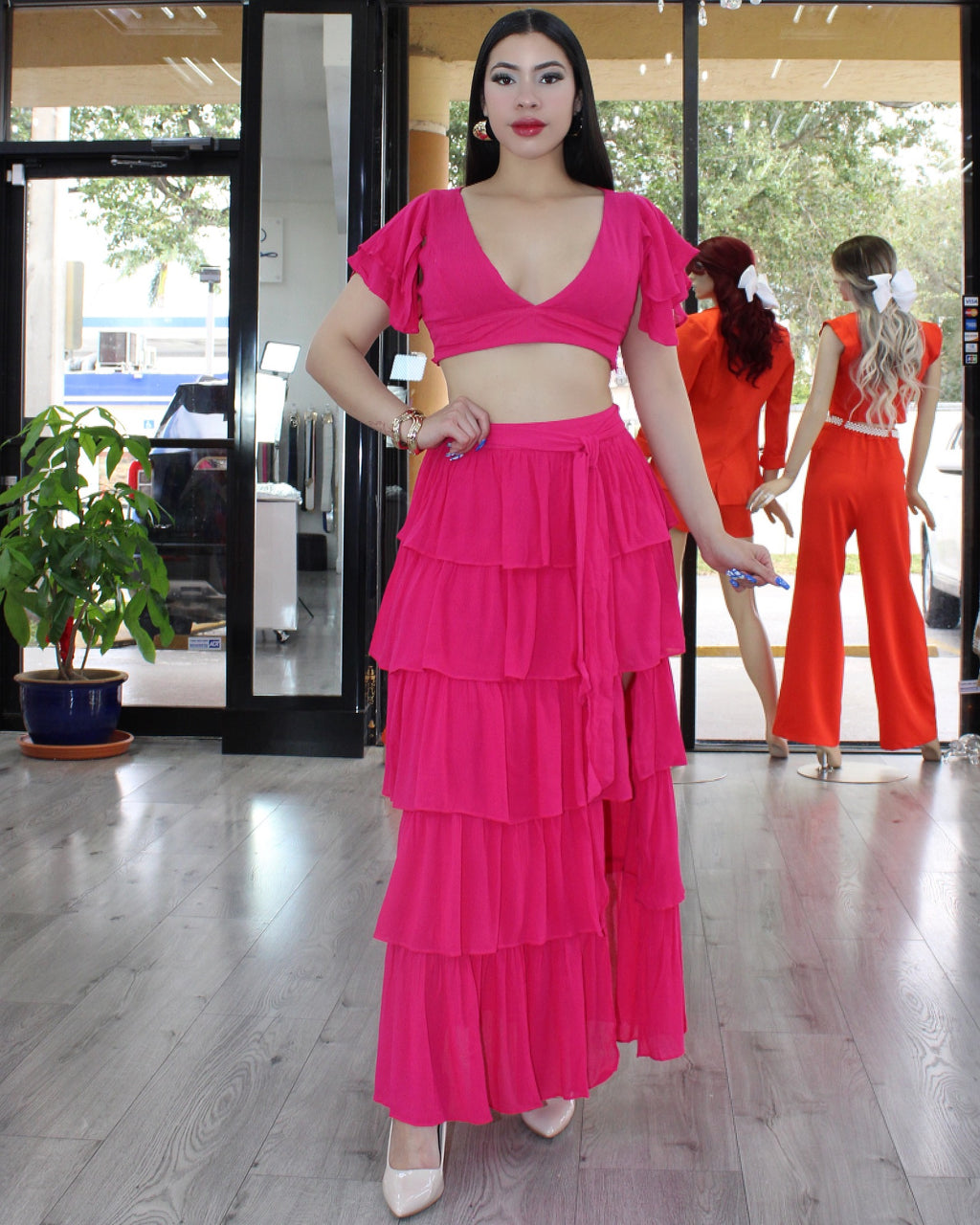 Forever Yours Hot Pink Kankan Skirt Layer Set - Chic Chiffon Layered Design No Stretch Comfort
