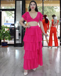 Forever Yours Hot Pink Kankan Skirt Layer Set - Chic Chiffon Layered Design No Stretch Comfort