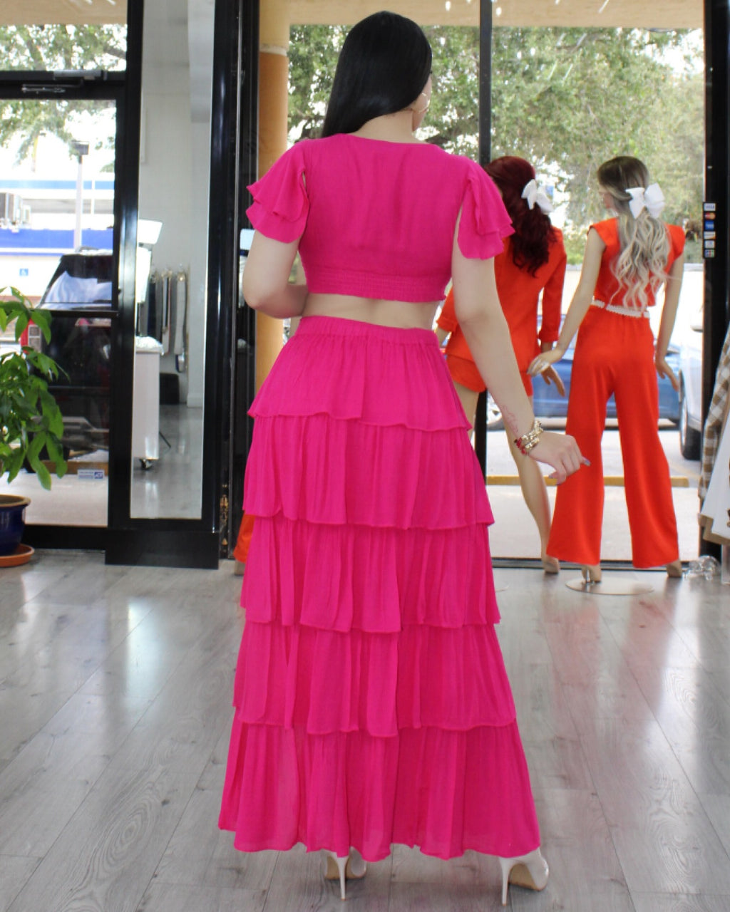 Forever Yours Hot Pink Kankan Skirt Layer Set - Chic Chiffon Layered Design No Stretch Comfort