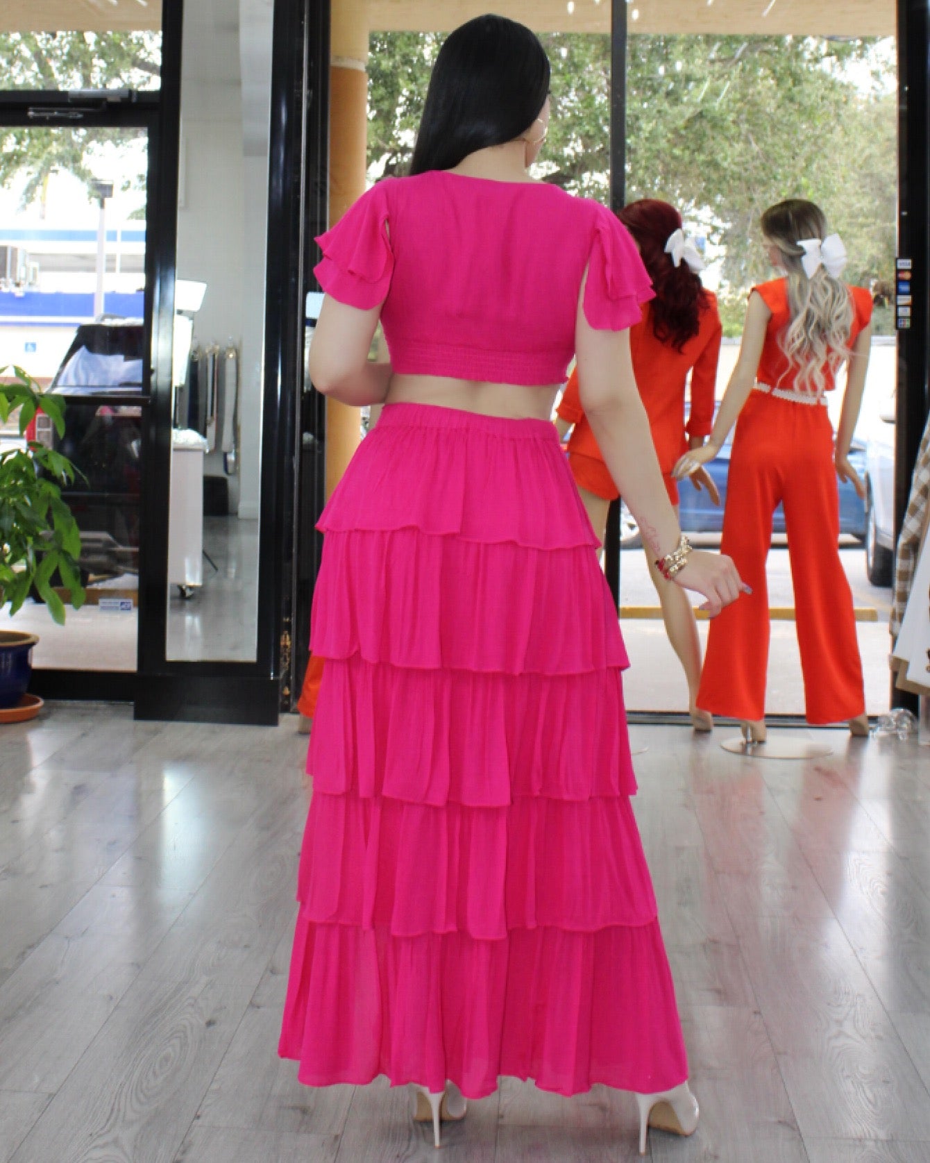 Forever Yours Hot Pink Kankan Skirt Layer Set - Chic Chiffon Layered Design No Stretch Comfort