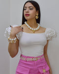 Keep Calling Me Crop Top White - Stretchy Polyester Cotton Blend For All Day Comfort