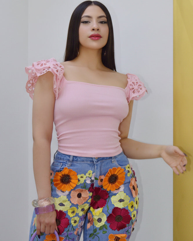 LuxeLine Keep Calling Me Crop Top Pink With Stretchy Polyester Cotton Blend For Flattering Fit