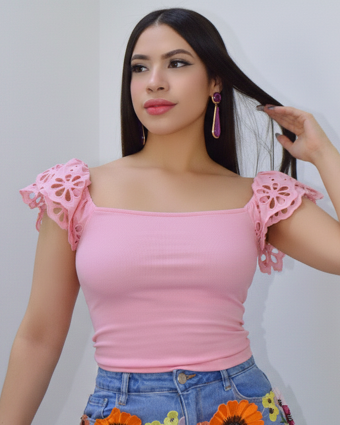 LuxeLine Keep Calling Me Crop Top Pink With Stretchy Polyester Cotton Blend For Flattering Fit