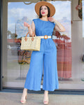 Searching For You Denim Italian Jumpsuit No Stretch 100 Percent Polyester Belt Included