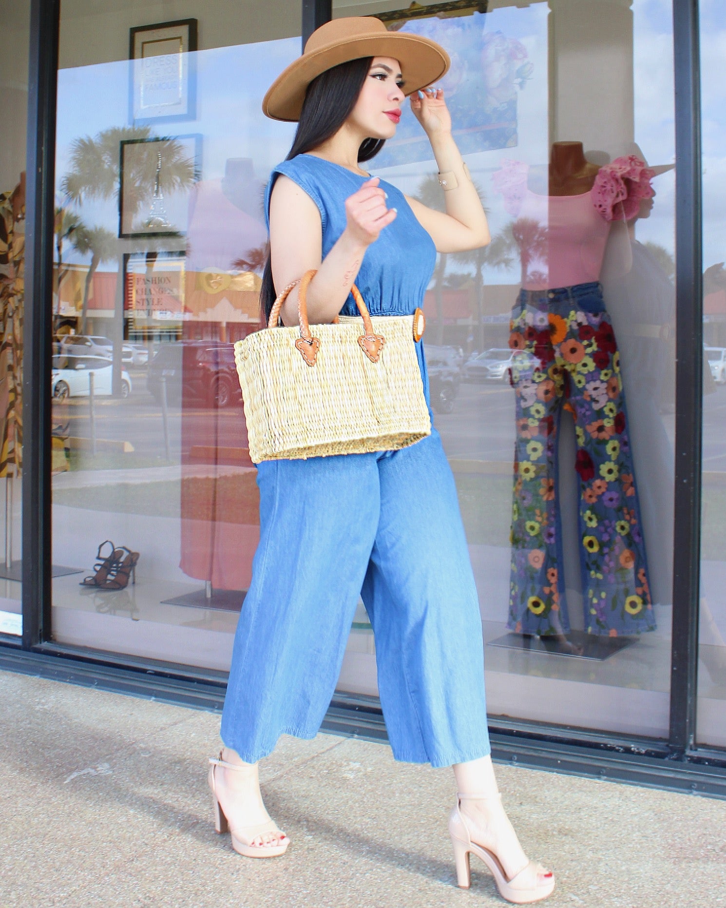 Searching For You Denim Italian Jumpsuit No Stretch 100 Percent Polyester Belt Included