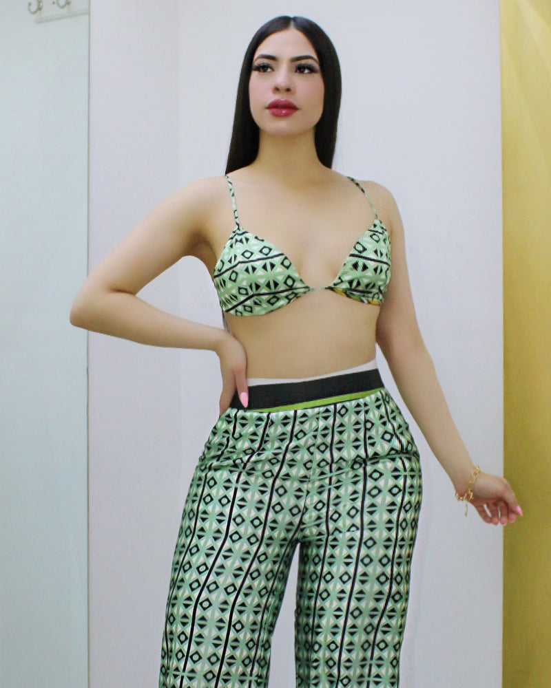 Miss My  Summer Days Palazzo Pant Set Green