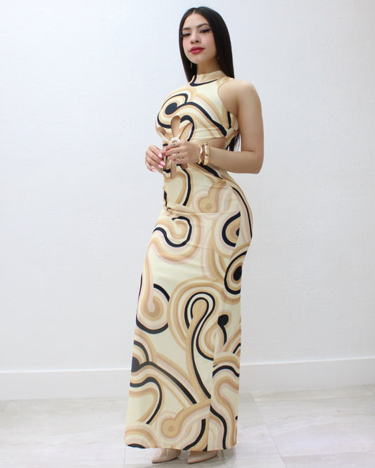 Travel To The Tropics  Abstract Print Dress Nude