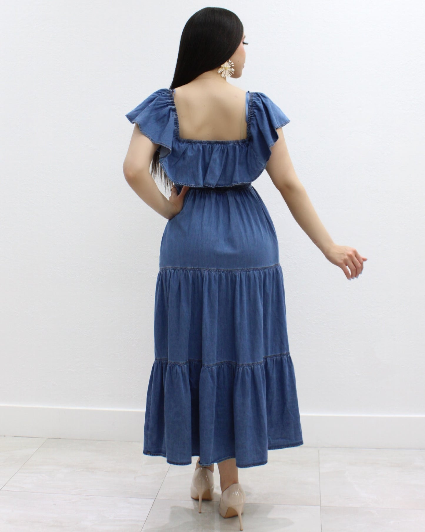 Days In Miami Off The Shoulders Tencel Denim Dress