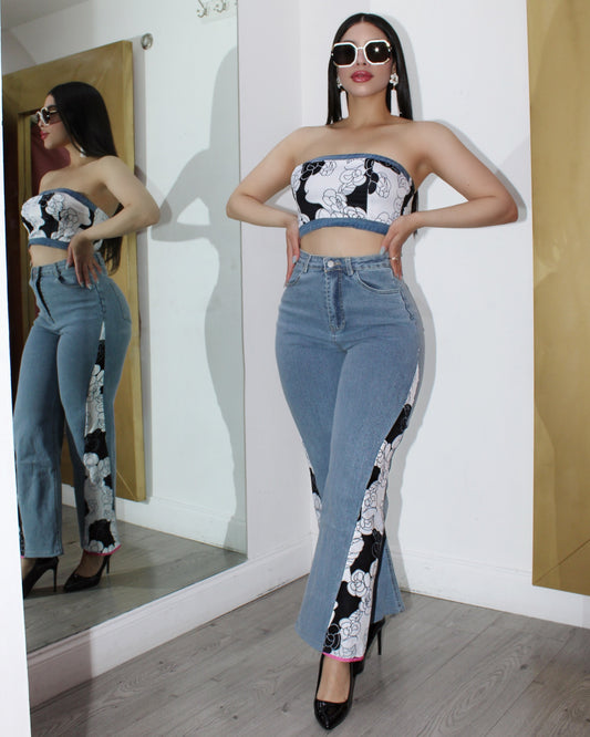 Pasion For Fashion 2 Piece Denim Pant Set