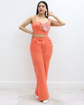 Own The Moment Floral Two Piece Pant Set Salmon - 100 Percent Rayon No Stretch For A Sleek Look