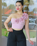 Get Some Love Floral Embellished Corset Blush - Stretchy Polyester Cotton Blend For Flattering Comfort
