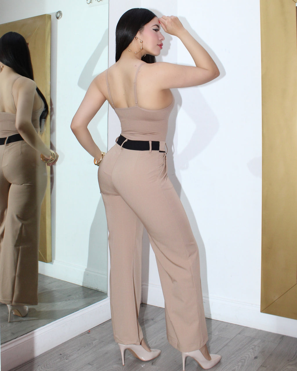 Keep Me Around Flare Pants Nude - Comfortable Fit With Subtle Stretch In Polyester Cotton Blend