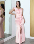 Flowers Are Perfect Off The Shoulder Satin Gown Dress Blush