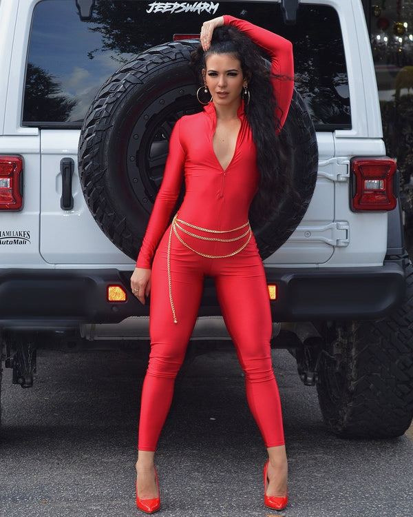 Without Fear Body-con Jumpsuit Red